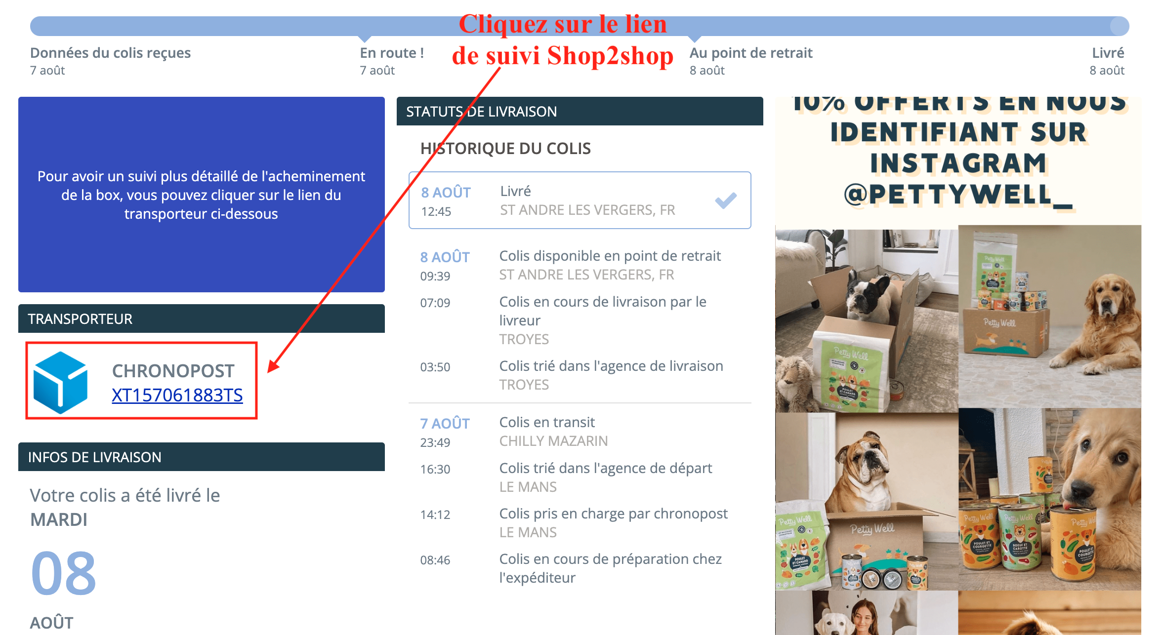 Non réception du colis marqué comme livré Petty Well